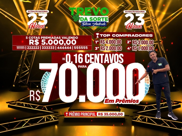 16 centavos pra 70 mil reais em prêmios, sorteio hoje às 23 horas loteria nacional