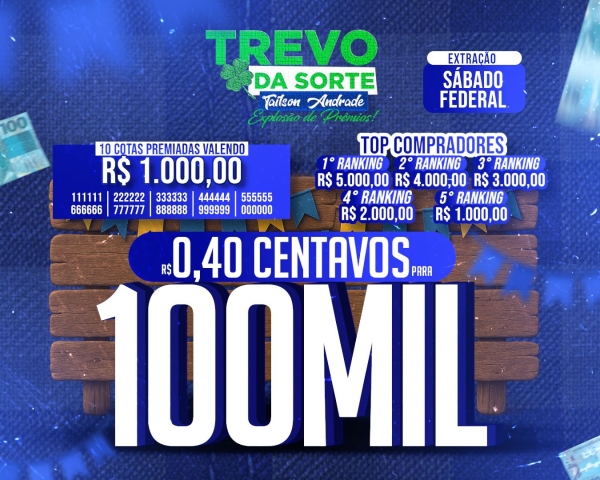 40 centavos pra 100 mim reais na sua conta, sorteio neste sábado às 19 horas loteria federal