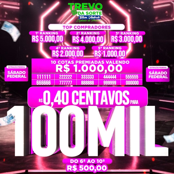 40 centavos pra 100 mim reais na sua conta, sorteio neste sábado às 19 horas loteria federal