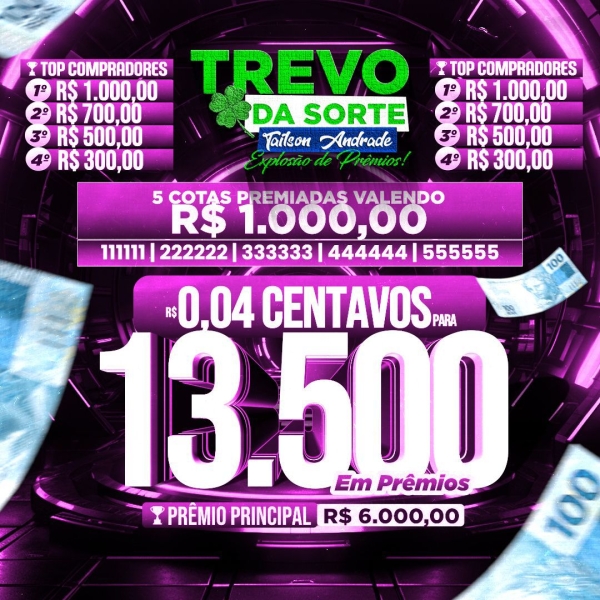 4 centavos pra 13,500 reais em prêmios, sorteio hoje às 23 horas loteria navional