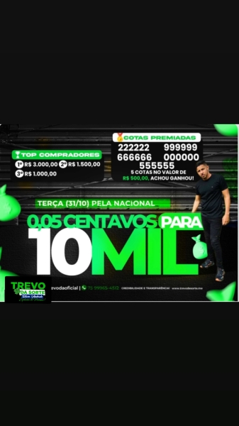 5 CENTAVOS PRA 10 MIL NO SEU PIX, SORTEIO HOJE ÀS 23 HORAS LOTERIA NACIONAL 