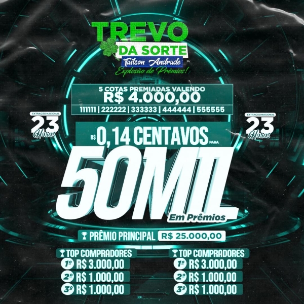 14 CENTAVOS PRA 50 MIL REAIS EM PRÊMIOS, SORTEIO HOJE ÀS 23 HORAS LOTERIA NACIONAL
