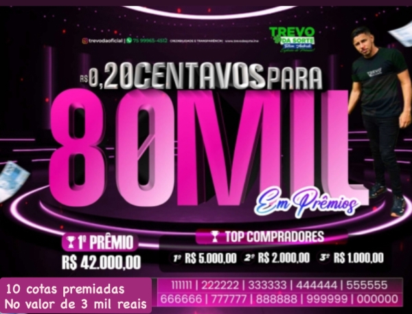 20 CENTAVOS PRA 80 MIL REAIS EM PRÊMIOS, NESTA QUARTA FEIRA ÀS 19 HORAS LOTERIA FEDERAL 