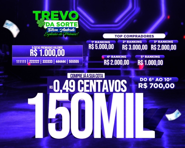 Sorteio neste sábado às 19 horas loteria federal, 49 centavos pra 150 mil reais na sua conta.