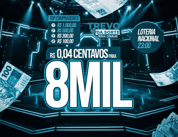4 centavos pra 8 mil reais no seu pix, sorteio hoje às 23 horas loteria nacional.