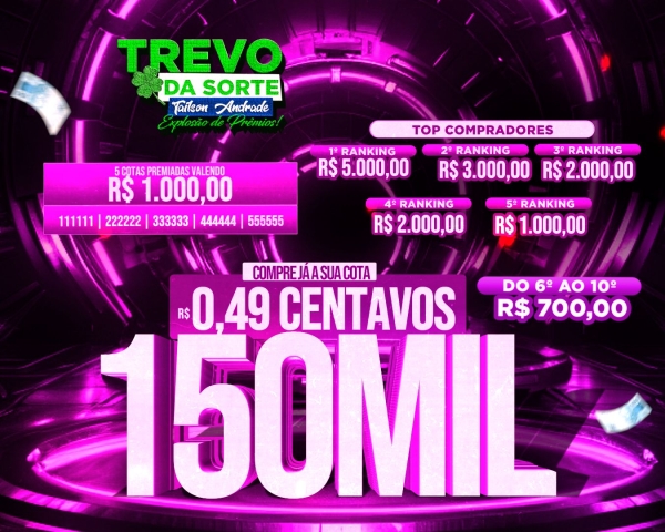 Sorteio neste sábado às 19 horas loteria federal, 49 centavos pra 150 mil reais na sua conta.