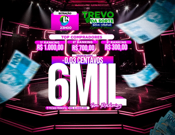 3 centavos pra 6 mil reais em prêmios, sorteio hoje às 23 horas loteria nacional