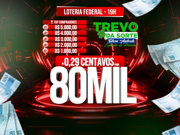 Sorteio hoje às 19 horas loteria federal, 29 centavos pra 80 mil reais no seu pix