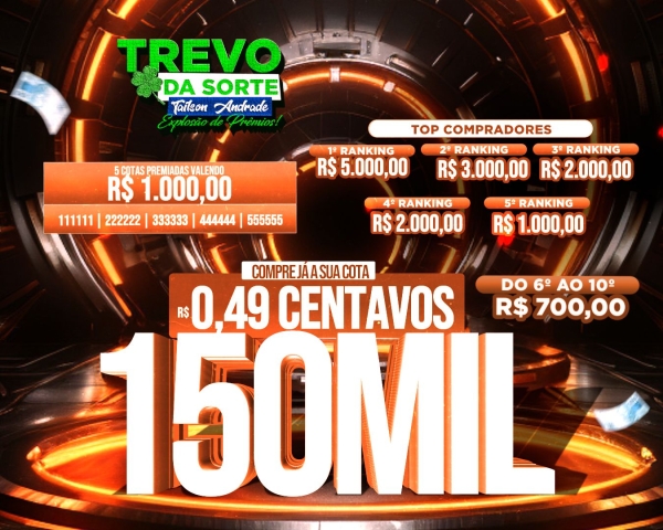 Sorteio neste sábado às 19 horas loteria federal, 49 centavos pra 150 mil reais na sua conta.