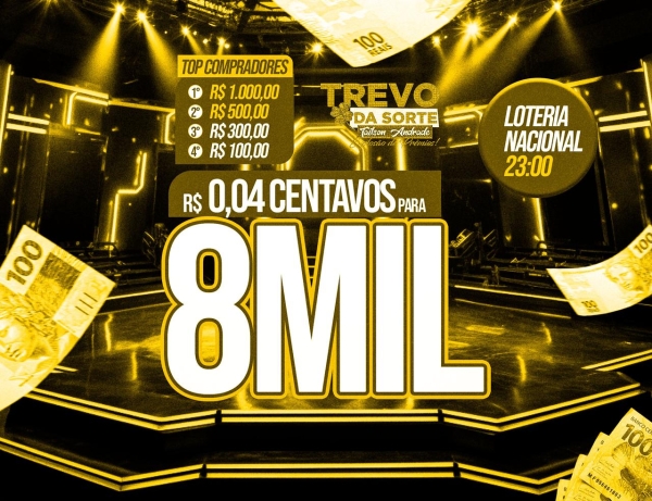 4 centavos pra 8 mil reais no seu pix, sorteio hoje às 23 horas loteria nacional.